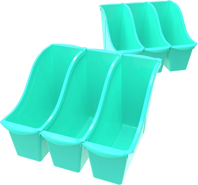 Storex Small Book Bin – Interlocking Plastic Organizer for Home, Office and Classroom, Teal, 6-Pack (71114C06C)