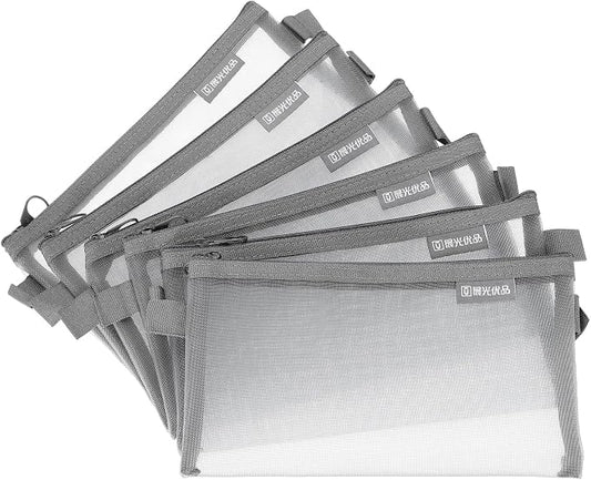 PATIKIL 6Pack Mesh Zipper Pouch Bags, 8.3" x 4.7" Nylon Mesh Pouch Waterproof Cosmetic Bags Pencil Holders Documents Pocket for Organization Travel Accessories Office Supplies, Gray