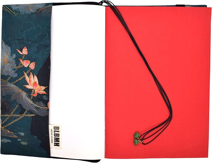 BLBMH 6x9 Bible Book Cover for Women, Non-Stretch Fabric Protector for Paperback, Handmade Soft Cloth Sleeve with Bookmark for Journals Notebooks | Privacy Reading Gift - Lotus
