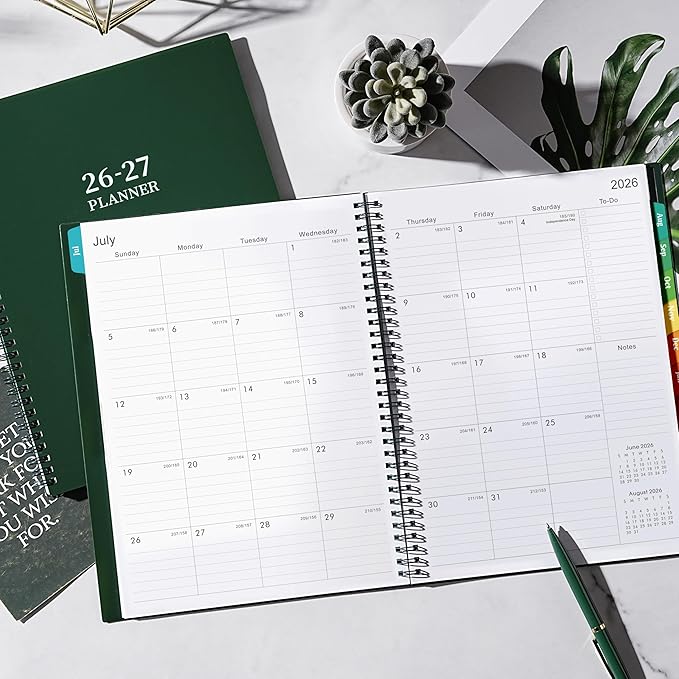 Planner 2026-2027 - Academic Planner 2026-2027, Jul.2026 - Jun.2027, 9"×11", 26-27 planner weekly and monthly with Inner Pocket, Colorful Tabs, Twin-wire Binding - Emerald