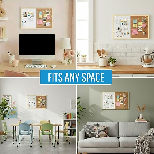 MasterVision Pastel Combo Bulletin and Dry Erase Board, 24" x 18", Yellow Frame, Decorative Magnetic Whiteboard and Cork Board, Wall Décor for Home, Office, Dorm, or Classroom