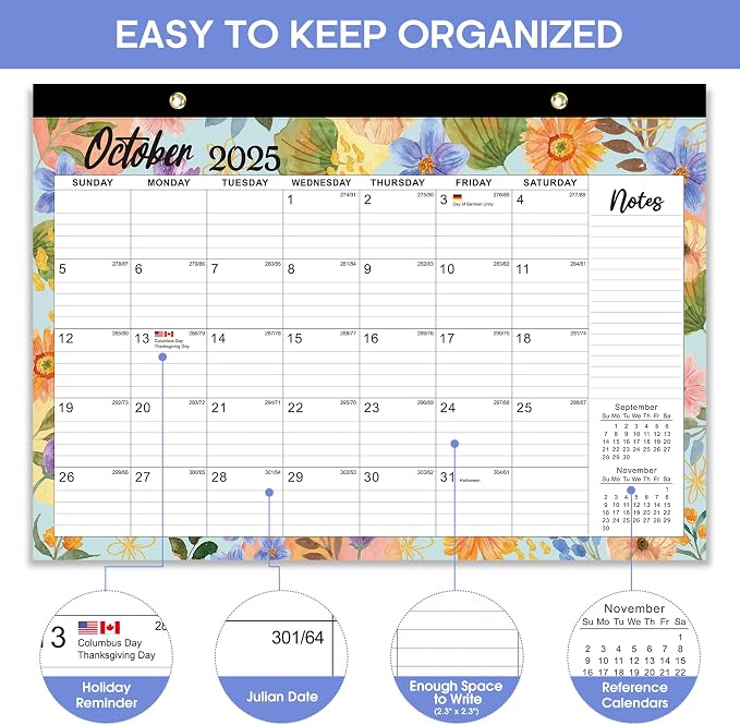 Desk Calendar 2026-2027, 21-Month Calendar Runs Unitl June 2027, Large 17" x 12" Monthly Desktop & Wall Calendar for Home & Office - Botanic Whimsy