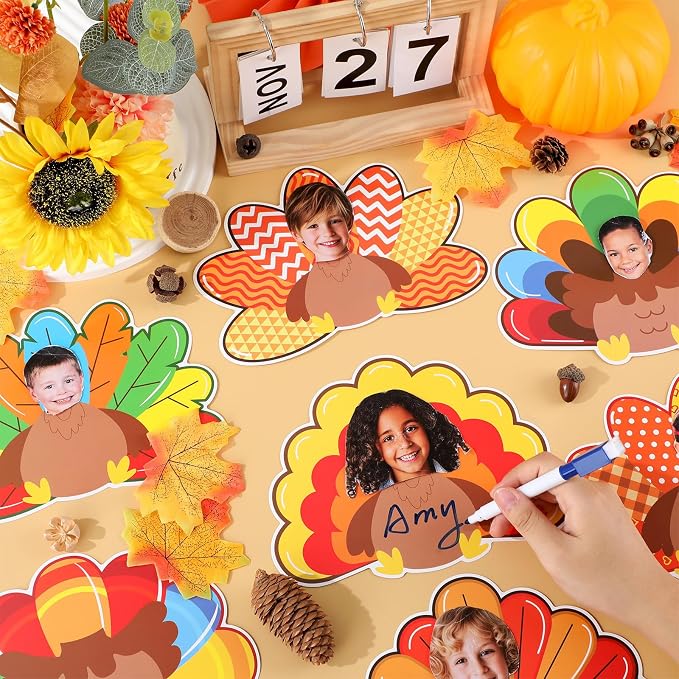 gisgfim 80Pcs Fall Decorations Bulletin Board Thanksgiving Turkey Paper Cut-Outs Classroom Decor for Boy Girl DIY Craft Photo Wall Autumn Turkey Kindergarten Preschool Party Favor Supply