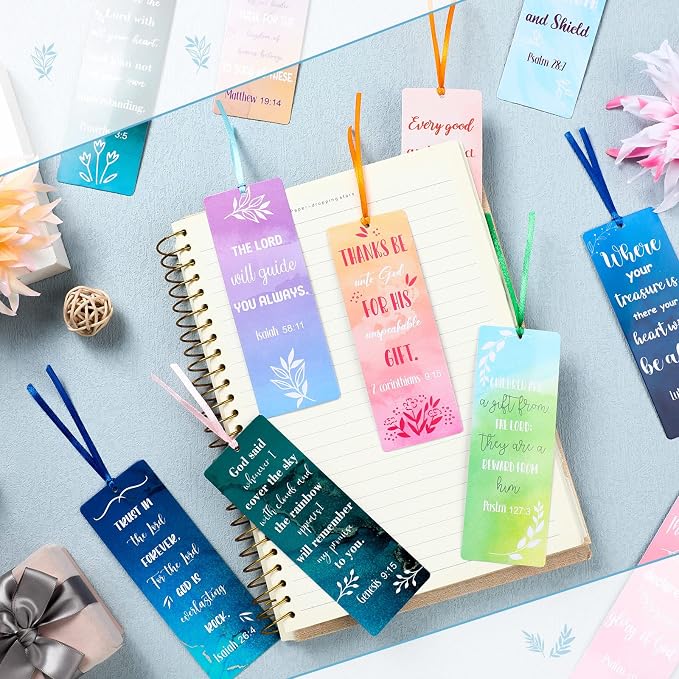Chinco 120 Pack Christian Bookmarks Watercolor Bible Verse Bookmarks with Scripture Religious Inspirational Quotes Bible Gifts Easter Sunday School Gifts Church Supplies