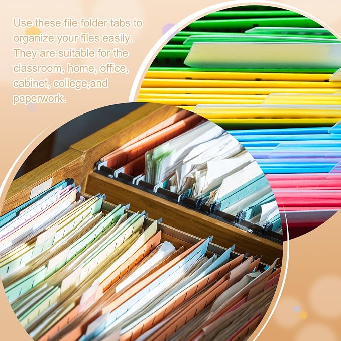 PATIKIL 3 Inch File Folder Tabs, 48pcs Hanging File Tabs Plastic Labels Clear Transparent with Inserts for Hanging File Binders Quick Identification Organizer, Yellow Slot