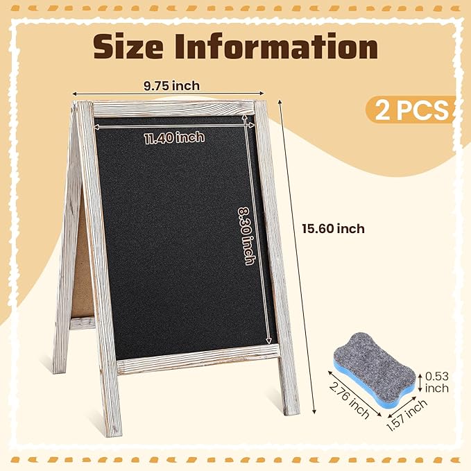 Henoyso 2 Pcs Double-Sided Tabletop Chalkboard Sign, 16"x10" Easel Rustic Wood Frame Small Chalkboard with 2 Erasers for Menu Cafes, Restaurants, Weddings Home Decor(White)