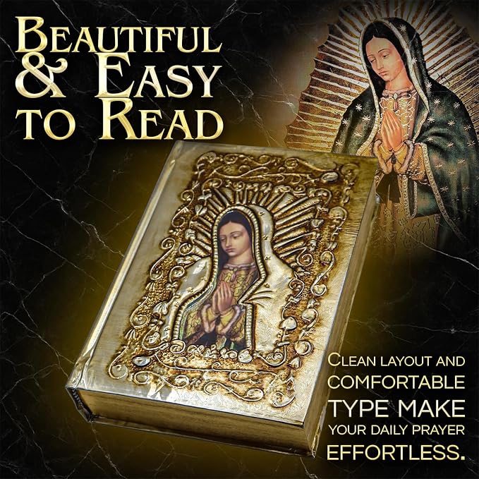 Catholic Spanish Bible with Metalic Cover of Our Virgen de Guadalupe Spanish Bible Large Print - Decorations for Catholic Wedding biblia