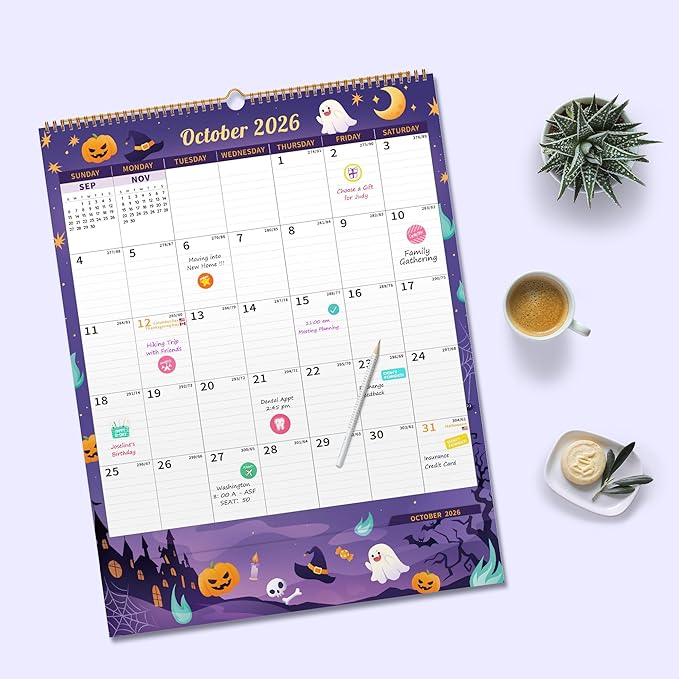 Ospelelf Wall Calendar 2026-2027 with Storage Pocket Monthly Large Planner Pad 17" X 22" with Protective Cover and Stickers for Family Fridge Office Teacher Student January 2026 to June 2027 Season