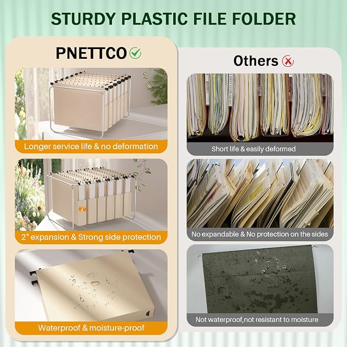 12 Pack Letter Hanging File Folders, Pink Hanging File Folders, Plastic Filing Folders Hang, Extra Capacity 2 In Expansion, File Folder Hanging File Cabinet Organizer School Office Accessories