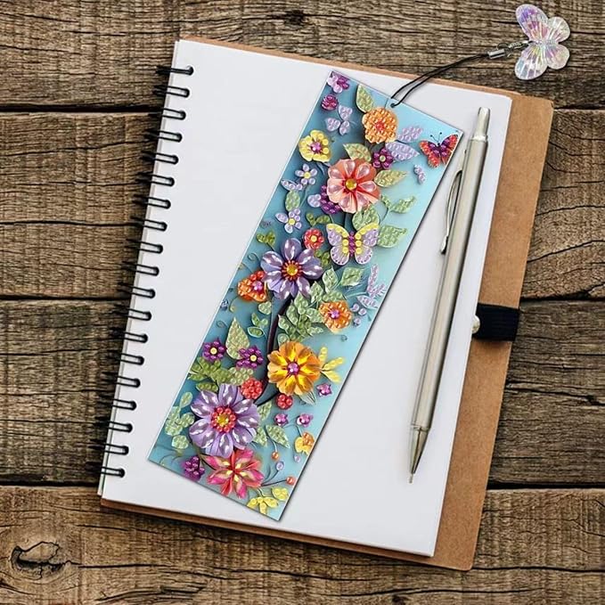 ARTopet 7Pcs DIY Diamond Art Painting Bookmarks with Colorful Butterfly Pendant PET Bookmark Ornament Double Sided Pattern Single Sided Diamond Book Marker Clip Gifts Tags-01