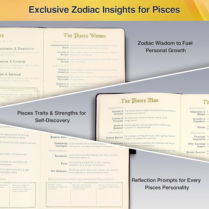 AuroPlanner Pisces Zodiac Undated Planner – Monthly Weekly Daily Astrology Portable Journal Notebook, A5 (5.8” × 8.3”), 160 Pages 4-Month Layout, 100 GSM Paper