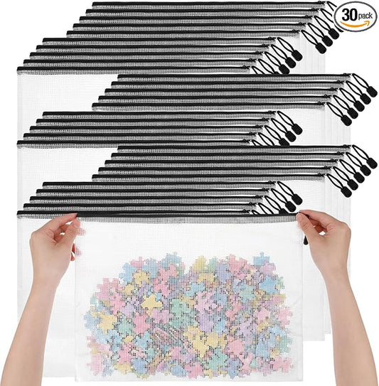 30 Pcs 17x12 Inches Clear Mesh Zipper Pouch Bags A3 Large Reusable PVC Pouches with Smooth Metal Zipper for Office Supplies, Puzzles, Board Games, Travel and Home Organization
