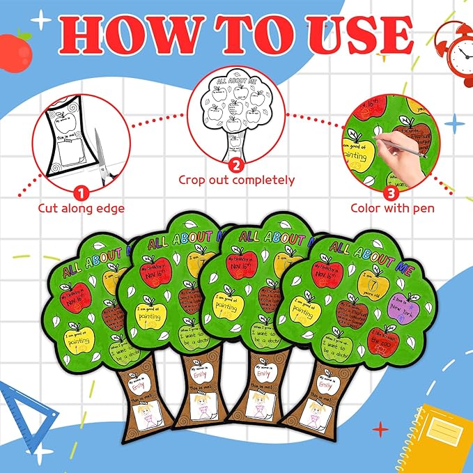 Zoyeven 45 Pcs Apple All About Me Coloring Poster Elementary School Supplies Back to School Ideas Project Chart Fill in Poster Craft Classroom Activities Supply
