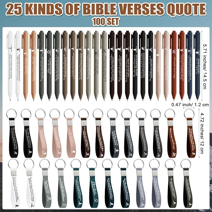 300 Pcs/100 Set Fathers Day Christian Gifts Bulk Bible Verse Pens, Scripture Keychains & Bookmarks, Graduation 2026, Appreciation, Church Party Favors Gifts for Men Women, Pastor, Teacher (English)