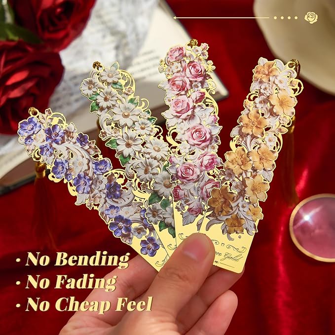 4 PCS Floral Metal Bookmark, Courtly Style Book Marks for Reading Women, Teachers, Unique Book Lovers Gift