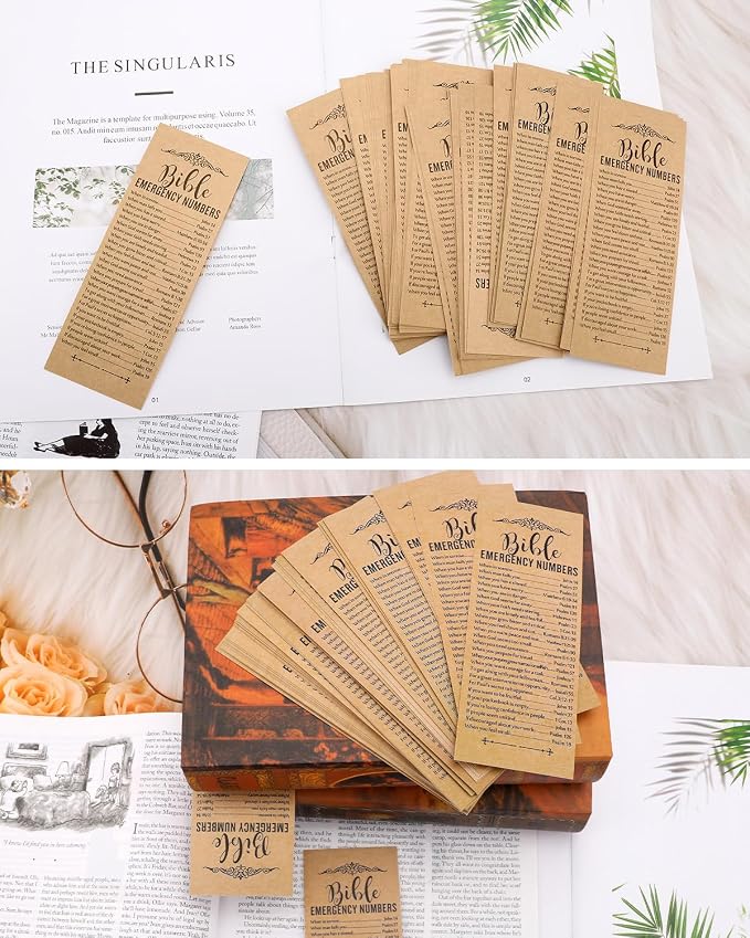 120 Pcs Bible Emergency Numbers Bookmark, Christian Bookmarks, Religious Bible Verse Bookmark, Christian Gifts for Church Supplies, Giveaways for Church Welcome Gifts Sunday (Brown)