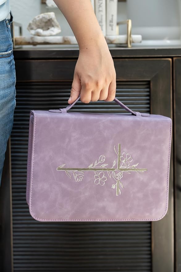 Bible Cover Case for Women – PU Leather Large Bible Case with Minimalist Debossed Design – Christian Bible Accessories for Girls & Women (Purple)