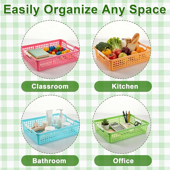 6 PCS Plastic Classroom Turn in Paper Trays Storage Bin Basket Organizers Holds 4A Paper File for School Teacher Supplies Classroom Office Home Organization and Storage Tray (Bright)