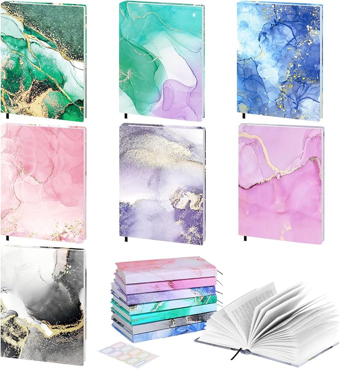 MoKo Book Cover, Stretchable Reusable Jumbo Book Cover Protector for Textbook Hardcover Books up to 9 x 11 in, Fabric Books Sox, Back to School Supplies, 7 Pcs, Marble Pattern