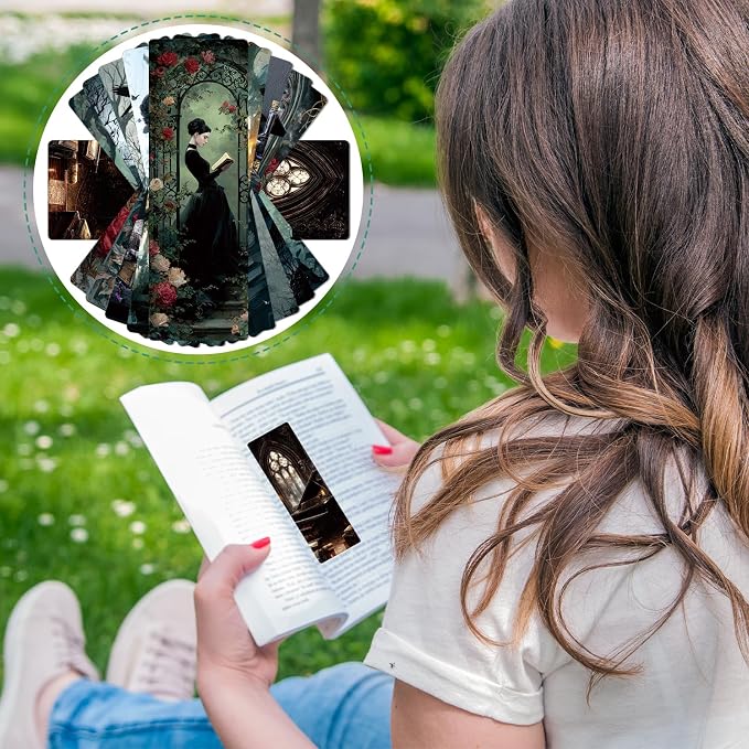 Dark Academia Bookmarks for Women - 100 Pcs Gothic Witchy Vintage Bookmark Dark Romance Book Mark Skull Rose Page Marker Clip Gifts for Book Lovers Students Teachers Bookish Reading