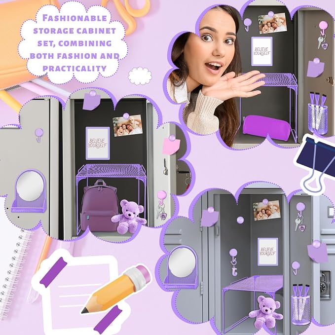 Denylo pro Purple Magnetic Locker Accessories Kit Include Back to School Essentials for Back to School Decorations Office Supplies