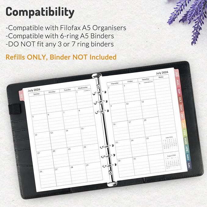 Forvencer 2026 Monthly Planner Refills, Apr 2026 - Dec 2027, 6-Hole Punched Planner Inserts with Colorful Monthly Tabs, Calendar Organizers for A5 6-Ring Binders, 5-3/4" x 8-1/4"