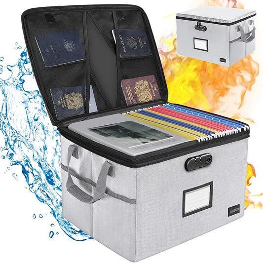 DEEGO Fireproof File Storage Organizer, Water-Resistant Document Organizer with Lock, Portable File Box Cabinets with Handle, Document Safe for Home Office for Legal Folder, Nokbox,Grey