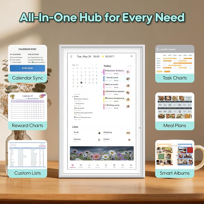 15.6 Inch Smart Digital Calendar, No Subscription Family Organizer with WiFi Sync for iCloud Google Outlook, Touch Screen Electronic Calendar, 1080P FHD Digital Photo Frame - by Aimuonos