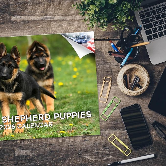 2025 2026 German Shepherd Pups Calendar - Dog Breed Monthly Wall Calendar - 12" x 18" Open - Thick No-Bleed Paper - Giftable - Academic Teacher's Planner Calendar Organizing & Planning - Made in USA