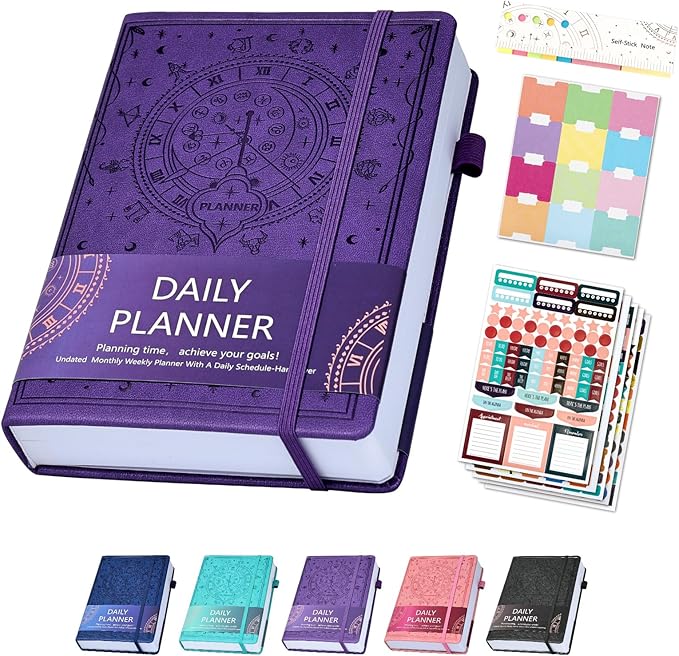 Undated Academic Planner Hardcover (5.5x8.5") - Flexible Weekly & Monthly Organizer with Stickers, Productivity Journal for Students & Professionals(Purple)