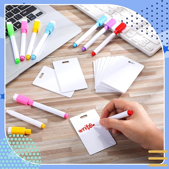 Laumoi 24 Packs Pocket Sized Erasable Notepad Badge Accessory 12 Mini Whiteboard Clipboard Hangs with Badge Mini Small Dry Erase Board with 12 Dry Erase Marker Office School(Colorful,3.4 x 2.1 Inch)