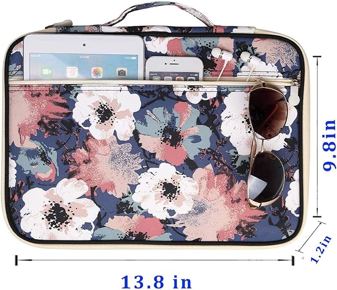 JAKAGO Travel Portfolio Organizer Waterproof A4 Document Bag Multifunctional Travel Note Pouch Zippered Case for Notebook, Ipad, Journals, Sketch Books (Flower)