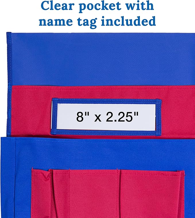 Carson Dellosa 12-Piece Chairback Buddy Pocket Chart Chair Set, 15" W x 19" H Desk Buddy Pocket Organizer With Name Tag, Back of Chair Organizer for Classroom Supplies, Chair Pockets for Classroom