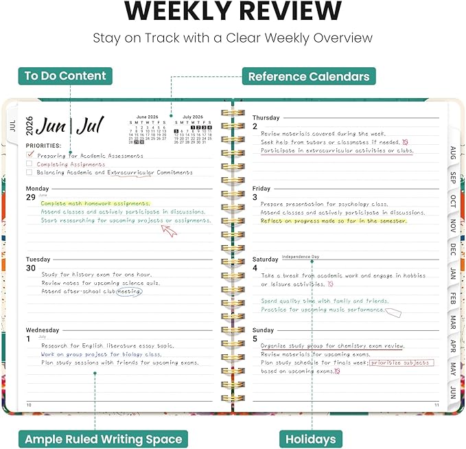 2026–2027 Academic Planner, Weekly and Monthly Planner for Women, July 2026 - June 2027, Pretty Hardcover 2026–2027 Academic Planner with Tabs, Inner Pocket, Spiral Bound, Perfect Office Home School Supplies - 6.3" x 8.5", Cat Beach