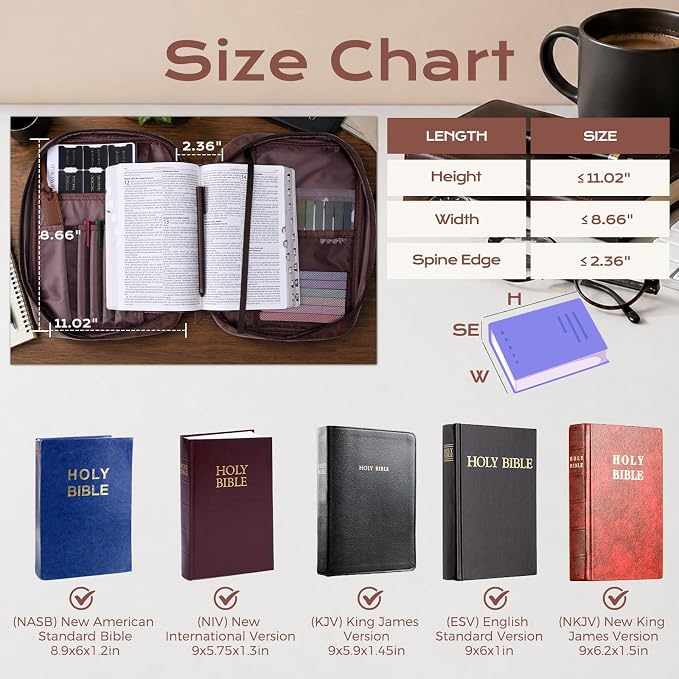 XKDOUS Leather Bible Cover Book Carrying Case Classic Church Bag Holder Portable Study Supplies Organizer with Handle, Pockets Father Day Christian Gift for Dad, Men, Women, Friends