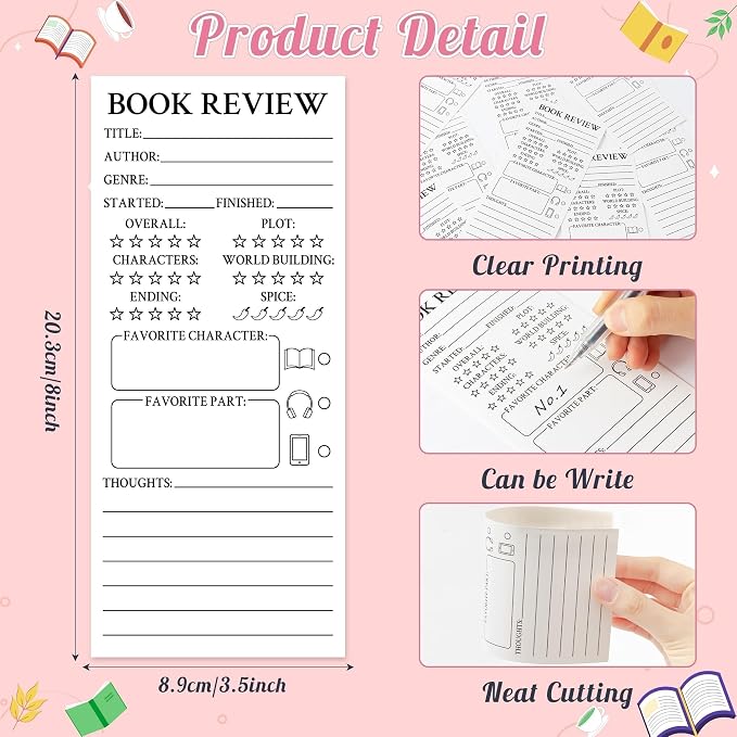 L1rabe Book Review Bookmarks for Readers - Back to School Gift 100 Book Marker Reading Log Page Markers for Bookish Bookworm Gift, Reading Page Tracker for Students Teachers Women to Review Tracker