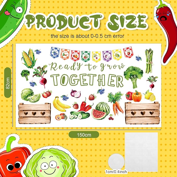Fuutreo 75 Pcs Farmers Market School Classroom Bulletin Board Decoration Set Fruit Vegetable Classroom Bulletin Board Paper Growth Cutout Accent for Wall Chalkboard Decor