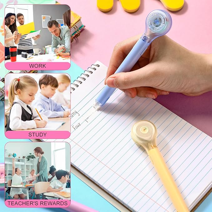 Gersoniel 10 Pack Correction Tape Pen Correctional Ink Tape Push Pull Protective, Easy to Use Applicator for School Office Supplies, 0.2 x 236 Inch (Macaron Color)