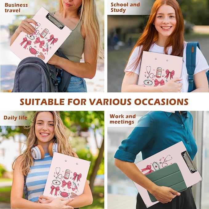 Lacama Coquette Nurse Clipboard GIFS for Women, Pink Bow Nursing School Office Supplies, Preppy Girly Project Folders with Metal Clip for Office Classroom Desk, 12.4x9.25 in