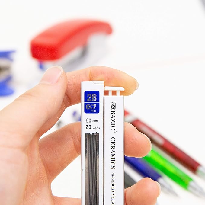 BAZIC PRODUCTS Tri-Angle 0.7mm Mechanical Pencil Soft Grip, Refill 2B Ceramic Pencils Lead, Latex Free Eraser, for Drafting Drawing Sketching, 144-Packs