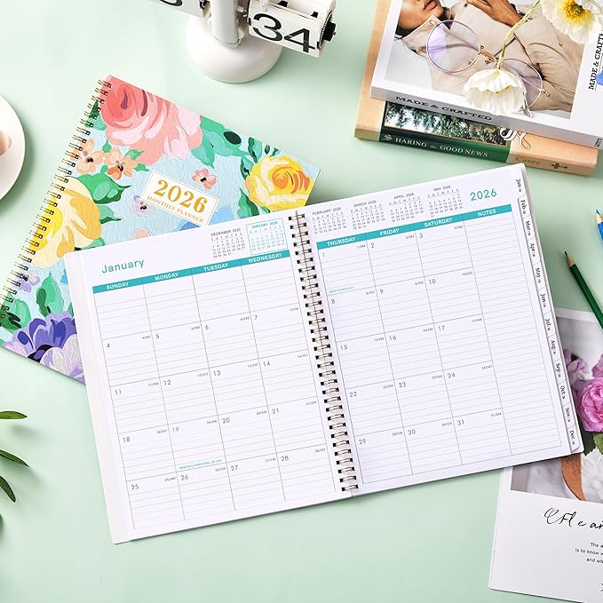 2026 Monthly Planner - 2026 Calendar, Jan. 2026 to Dec. 2026, 9'' x 11'', 12 Months Planner 2026, Monthly Tabs, Notes Pages, Back Pocket