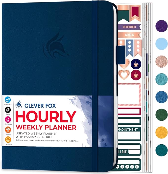 Clever Fox Planner Schedule – Undated Weekly & Monthly Life Planner with Time Slots, Appointment Book & Daily Organizer, A5 (Dark Blue)