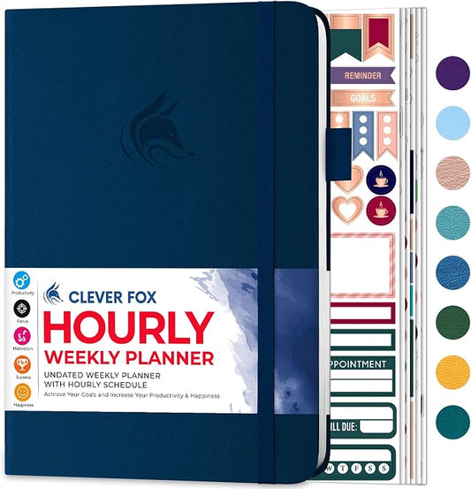 Clever Fox Planner Schedule – Undated Weekly & Monthly Life Planner with Time Slots, Appointment Book & Daily Organizer, A5 (Dark Blue)