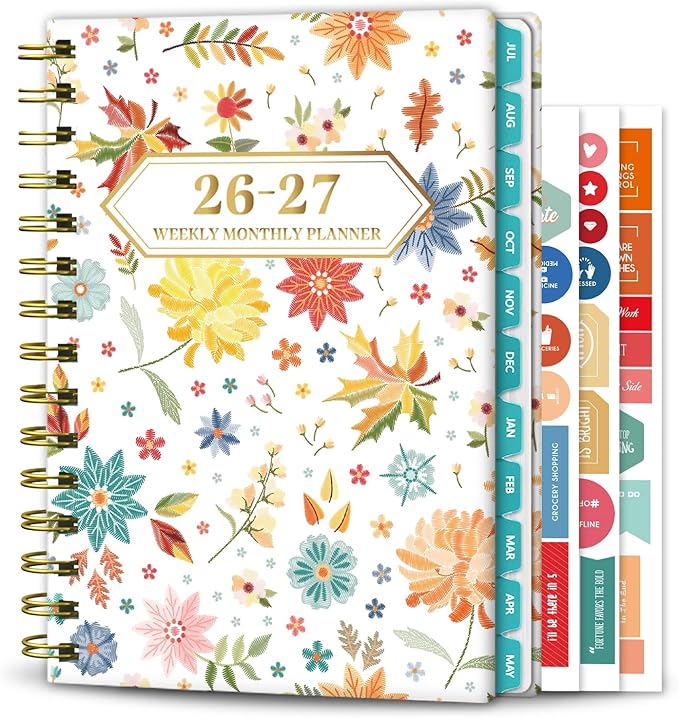 Planner 2026-2027, Academic Year Planner - Daily, Weekly & Monthly Calendar, Jul 2026 - Jun 2027, 6.3" x 8.5", Spiral Notebook with Tabs, Stickers & Inner Pocket, Ideal for School, Office, Home