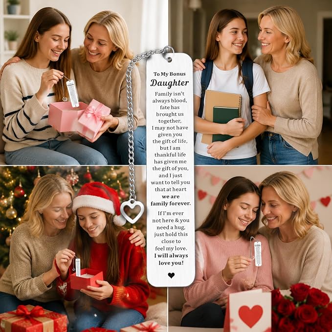 Bonus Daughter Gifts - to My Bonus Daughter Bookmarks, Unbiological Daughter Gifts, Stepdaughter Gift from Stepmom, Stepdaughter Back to School Going to College Birthday Gift