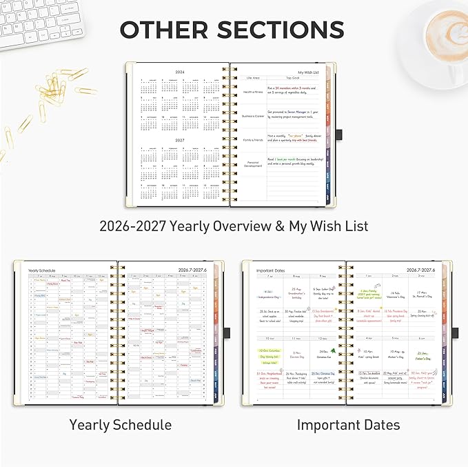 RETTACY Academic Planner 2026-2027, Weekly and Monthly, July 2026 - June 2027, Medium Size (5.7" x 8.3"), Calendar, Agenda, 12-Month Tabs, Hardcover, for Student, Teacher, School (Black)