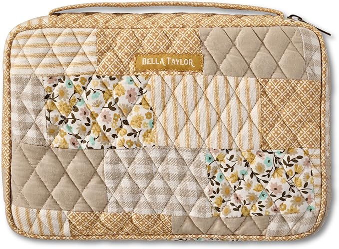 Bella Taylor Small Bible Cover for Women, Quilted Cotton Fabric Bible Case for 6 x 9 inch Bibles, Prairie Meadow Patch