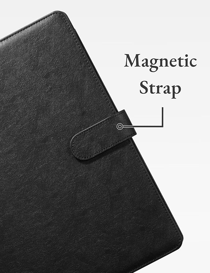 Mymazn Padfolio Portfolio Folder, Faux Leather Interview Resume Folder with Document Organizer & Business Card Holder, Letter-Sized Notepad Legal Pad Holder for Men Women (Black)