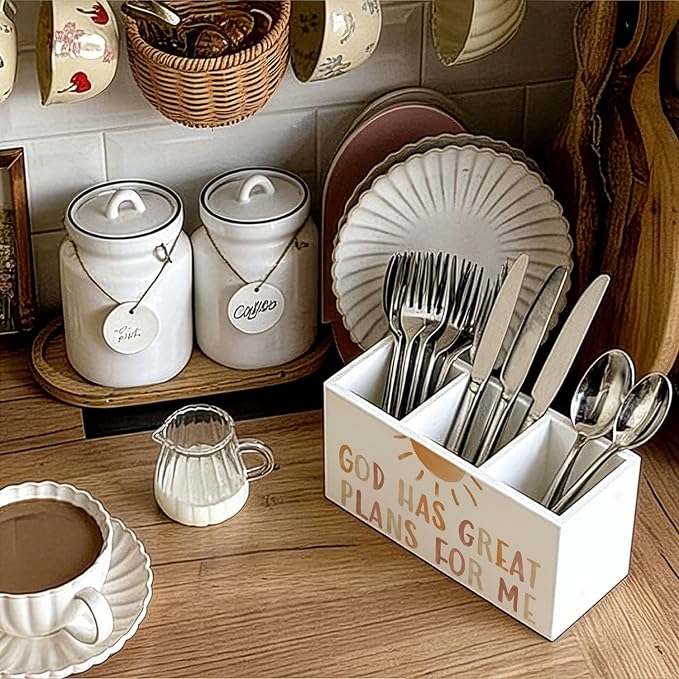 Boho Christian Kids Pen Pencil Holder for Desk, Boho Classroom Decor, God Has Great Plans for Me Bible Verse Wooden Box Sign Decorations for Kids Room Bedroom Playroom Desk Tabletop