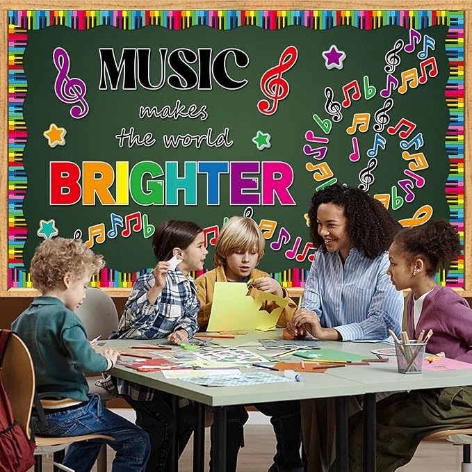 gisgfim Back to School Bulletin Board Decorations Music Notes Paper Cutouts Music Makes World Brighter Musical Notes Classroom Decors Musical Themed Bulletin Board Set for Kids Students Decor Supplies